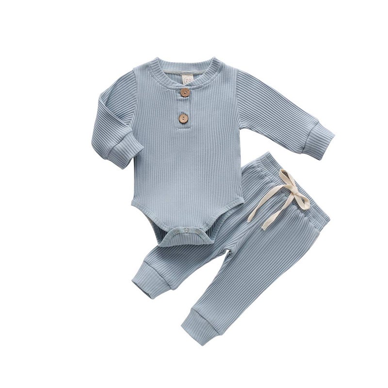 Bmnmsl Baby Newborn Girls Boys Long Sleeve Clothes Striped Romper & Pants Set Infant Fall Winter Cotton Outfits (B-Blue, 0-6 Months) - Image 1